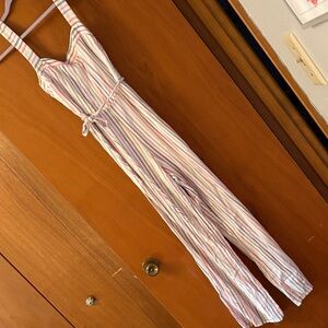 Francesca's Collections Striped Jumpsuit - Pink and White